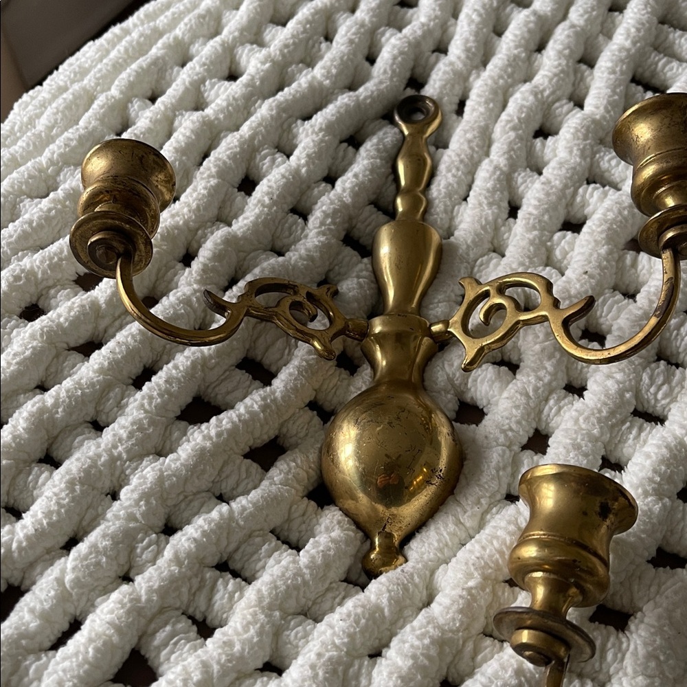Antique brass,heavy wall candelabra set of 2. Stunning. Norm wear and Patina.EUC